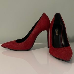 Saint Laurent Red Textured Suede Leather Pumps